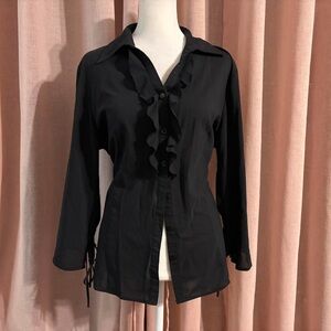 Black Y2k Ruffled Button Up Blouse